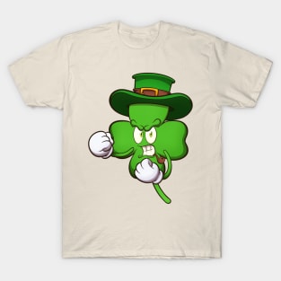 Angry Four-Leaf Clover Character Ready To Fight T-Shirt